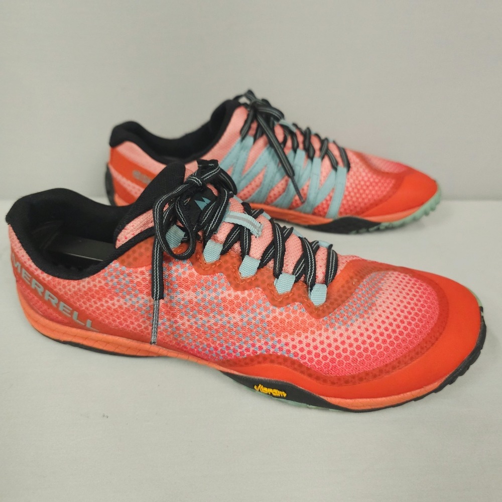Merrell Trail Glove 4 Shoes Women Size 9 Pink Red Aqua Hiking Outdoor Low